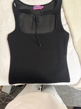 Edikted Black Tank with Mesh Yoke and Braided Tie